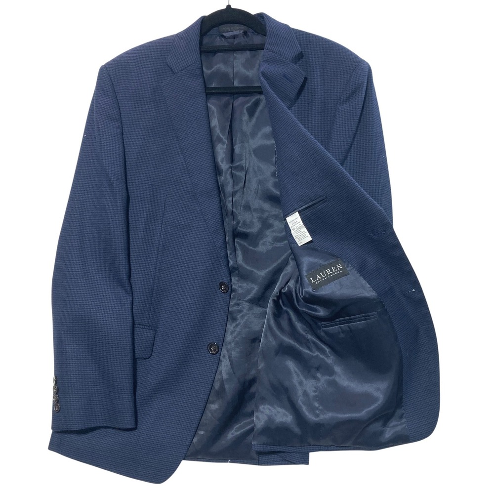 Lauren Ralph Lauren‎ Mens 40R Black Label Blue Micro Houndstooth 2 Button Blazer
